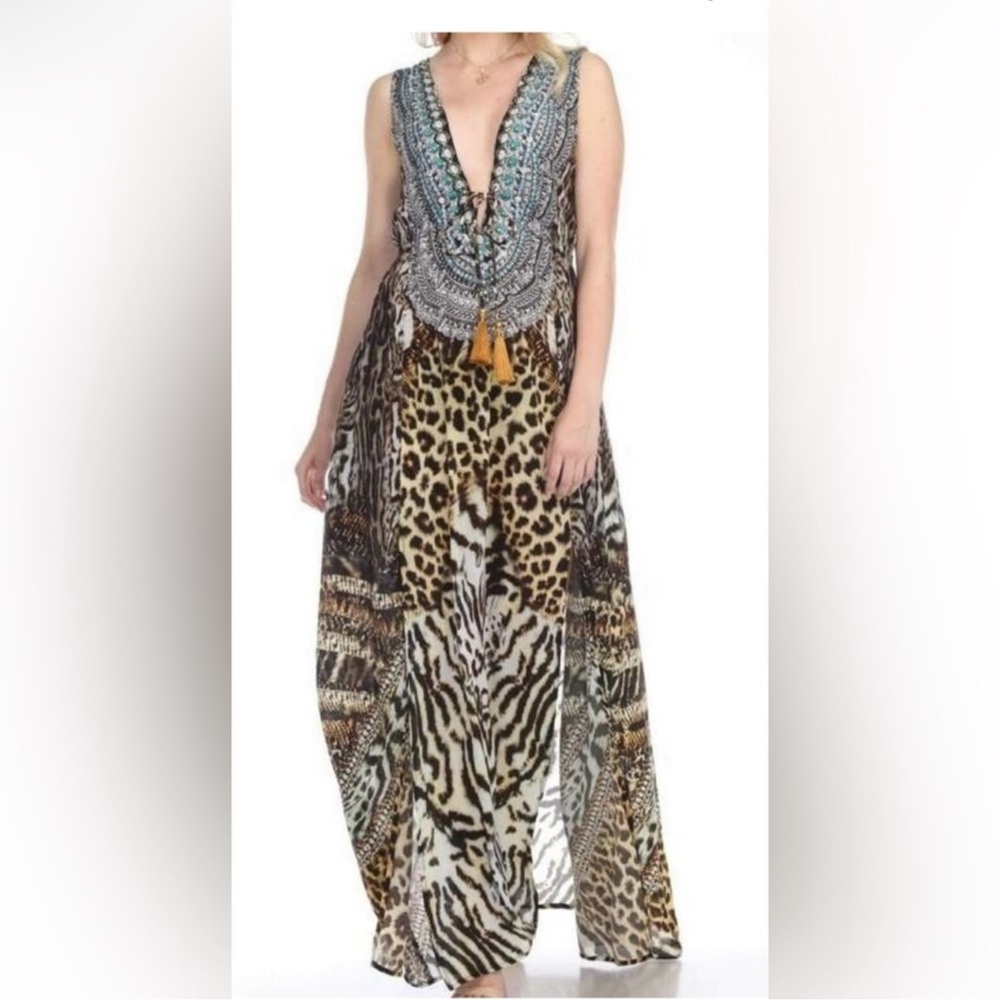 TRUE COLORS LEOPARD DRESS WITH FRONT SLITS, SIZE SMALL/ MEDIUM/ LARGE